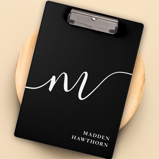 Porte-bloc Moderne Monogramme Script Calligraphie noir blanc