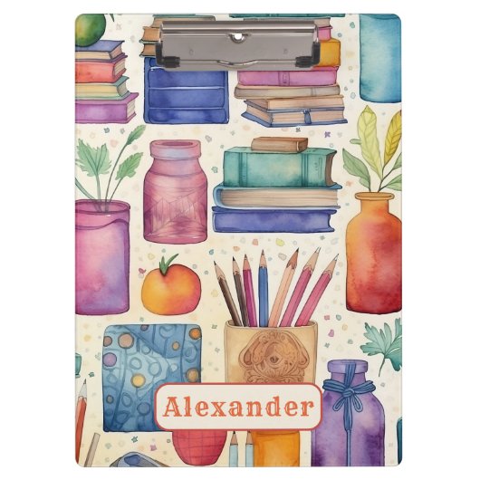 Porte-bloc Moderne Retour à l'école Fournitures Nom du Motif (Devant)