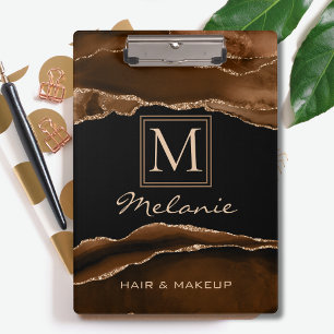Porte-bloc Monogram Gold Brown Moderne Marbre Élégant Chic