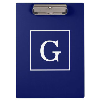 Porte-bloc Monogram initial de la Navy Blue White Framed