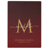 Porte-bloc Monogram Red Black Gold Calligraphy Personalized (Dos)