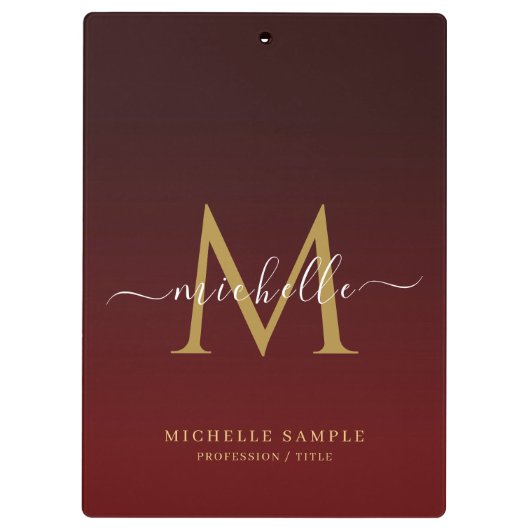 Porte-bloc Monogram Red Black Gold Calligraphy Personalized (Dos)