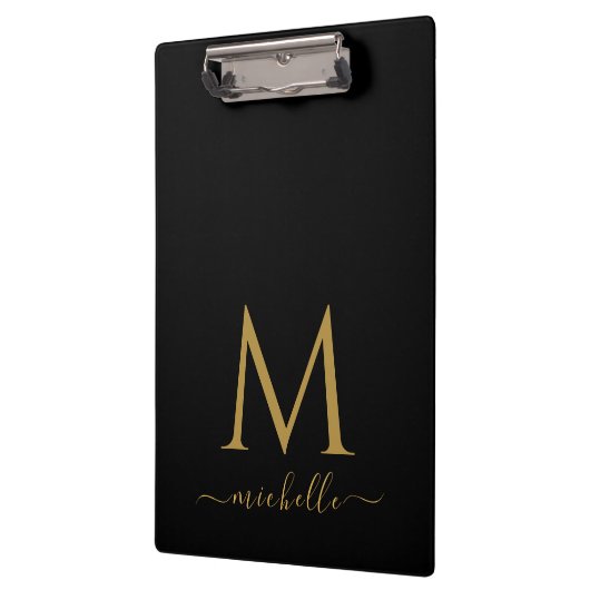 Porte-bloc Monogram Typography Script Personalized Black Gold (Gauche)