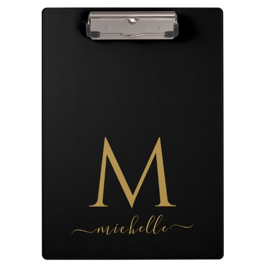 Porte-bloc Monogram Typography Script Personalized Black Gold (Devant)
