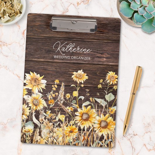 Porte-bloc Monogramme Aquarelle Tournesol jaune bois