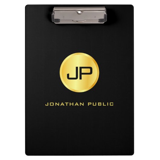 Porte-bloc Monogramme Black Gold Moderne Modèle élégant (Devant)