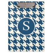 Porte-bloc Monogramme bleu et blanc classique Houndstooth (Devant)