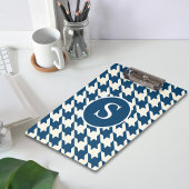 Porte-bloc Monogramme bleu et blanc classique Houndstooth