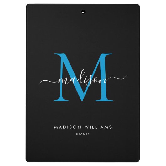 Porte-bloc Monogramme bleu océan noir Nom élégant du script (Dos)