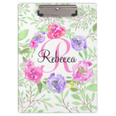 Porte-bloc Monogramme d'aquarelle florale de Peony rose (Devant)