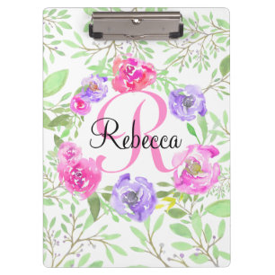Porte-bloc Monogramme d'aquarelle florale de Peony rose