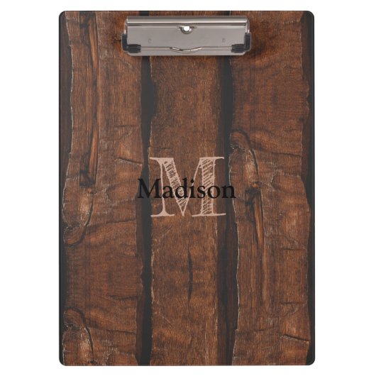 Porte-bloc Monogramme de bois ancien brun foncé rustique (Devant)