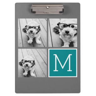 Porte-bloc Monogramme de collection de photos Turquoise et gr