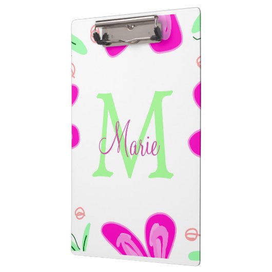 Porte-bloc monogramme de fleur rose ajouter nom lettre feuill (Gauche)
