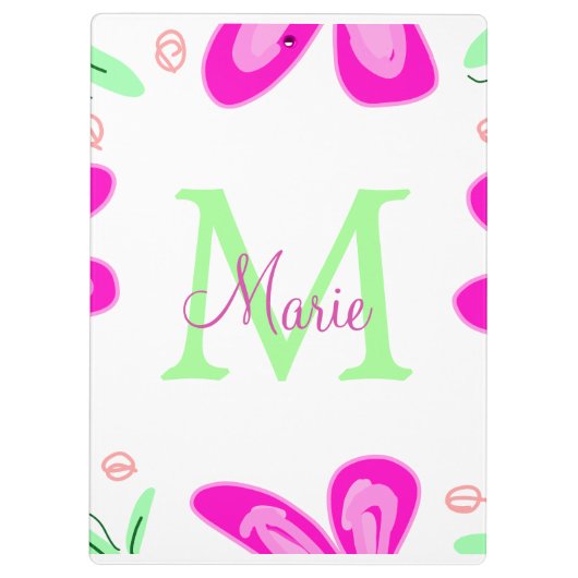 Porte-bloc monogramme de fleur rose ajouter nom lettre feuill (Dos)