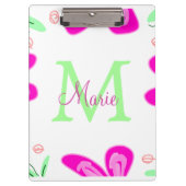 Porte-bloc monogramme de fleur rose ajouter nom lettre feuill (Devant)