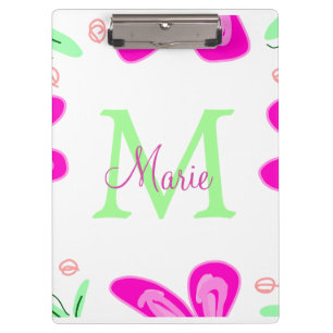 Porte-bloc monogramme de fleur rose ajouter nom lettre feuill