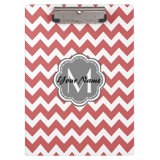 Porte-bloc Monogramme de gris fleuri rouge indien Chevron (Devant)