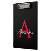 Porte-bloc Monogramme de nom de fille de script noir rouge (Gauche)