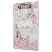 Porte-bloc monogramme de parties scintillant rose pâle à fleu (Gauche)