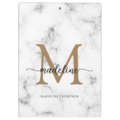 Porte-bloc Monogramme de script féminin or marbre moderne (Dos)