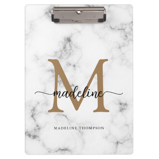 Porte-bloc Monogramme de script féminin or marbre moderne (Devant)