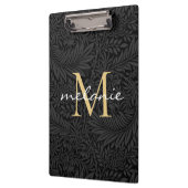 Porte-bloc Monogramme de script floral noir élégant or (Gauche)