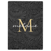 Porte-bloc Monogramme de script floral noir élégant or (Dos)