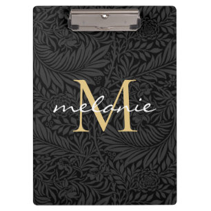 Porte-bloc Monogramme de script floral noir élégant or