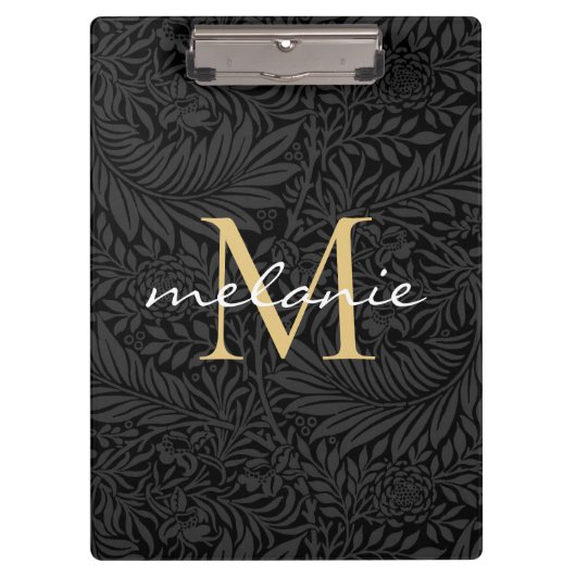 Porte-bloc Monogramme de script floral noir élégant or (Devant)