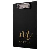 Porte-bloc Monogramme de script manuscrit Nom noir et or (Gauche)