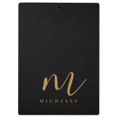 Porte-bloc Monogramme de script manuscrit Nom noir et or (Dos)