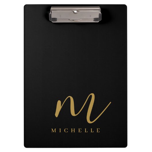 Porte-bloc Monogramme de script manuscrit Nom noir et or (Devant)