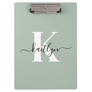 Porte-bloc Monogramme de style moderne vert sauge
