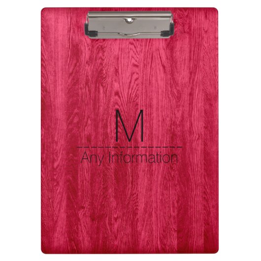 Porte-bloc Monogramme de texture du grain de bois rouge (Devant)