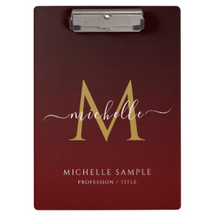 Porte-bloc Monogramme de typographie de script Or Noir Rouge