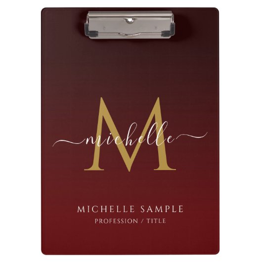 Porte-bloc Monogramme de typographie de script Or Noir Rouge (Devant)