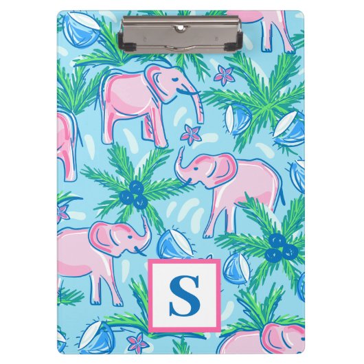 Porte-bloc Monogramme d'éléphant bleu rose pâle (Devant)
