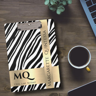 Porte-bloc Monogramme d'huile d'or noir moderne Zèbre blanc d