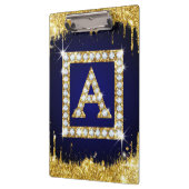 Porte-bloc Monogramme doré initial A avec paillettes bleues (Gauche)