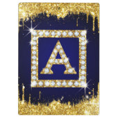Porte-bloc Monogramme doré initial A avec paillettes bleues (Dos)
