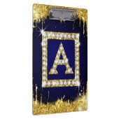 Porte-bloc Monogramme doré initial A avec paillettes bleues (Swatch)