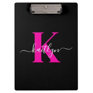 Porte-bloc Monogramme élégant noir rose vif écriture