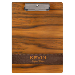 Porte-bloc Monogramme En Bois D'Acajou Et Texture En Cuir