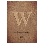 Porte-bloc Monogramme en cuir marron rustique stylisé nom de  (Dos)