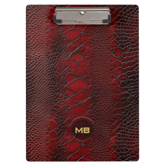 Porte-bloc Monogramme en cuir rouge Snakeskin imprimé (Devant)