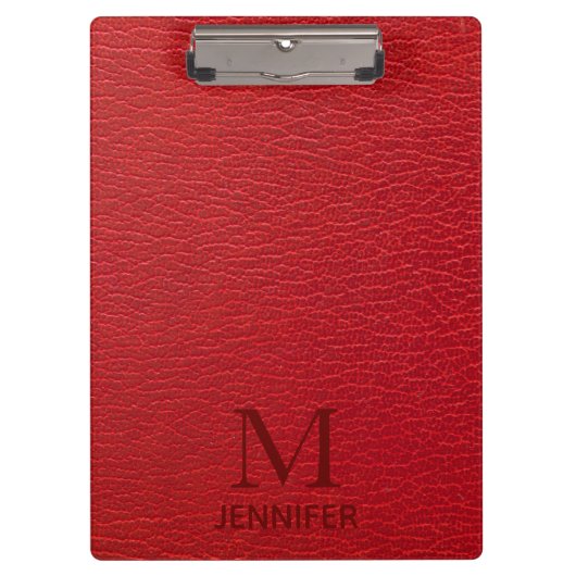 Porte-bloc Monogramme en cuir texturé rouge Nom personnalisé (Devant)