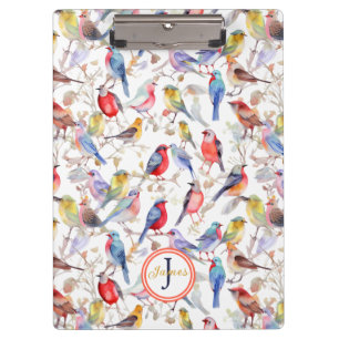 Porte-bloc Monogramme Enchantant Aquarelle Oiseaux Motif