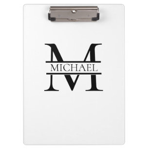 Porte-bloc Monogramme et nom Elégant Personnalisé Blanc