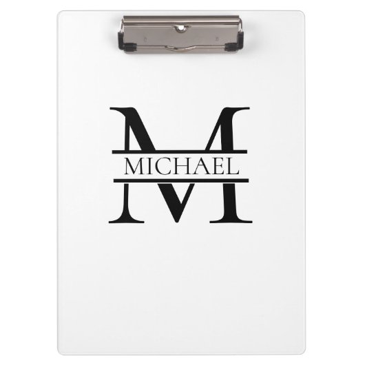Porte-bloc Monogramme et nom Elégant Personnalisé Blanc (Devant)